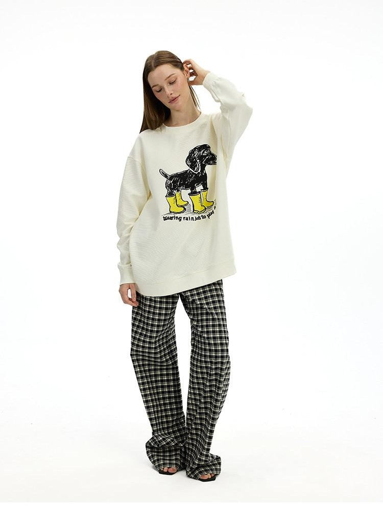 AFTADAWN Heavyweight Textured Dachshund Print Loose Fit Women&