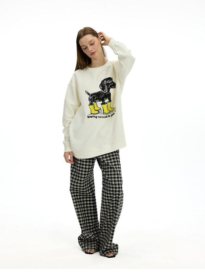 AFTADAWN Heavyweight Textured Dachshund Print Loose Fit Women&