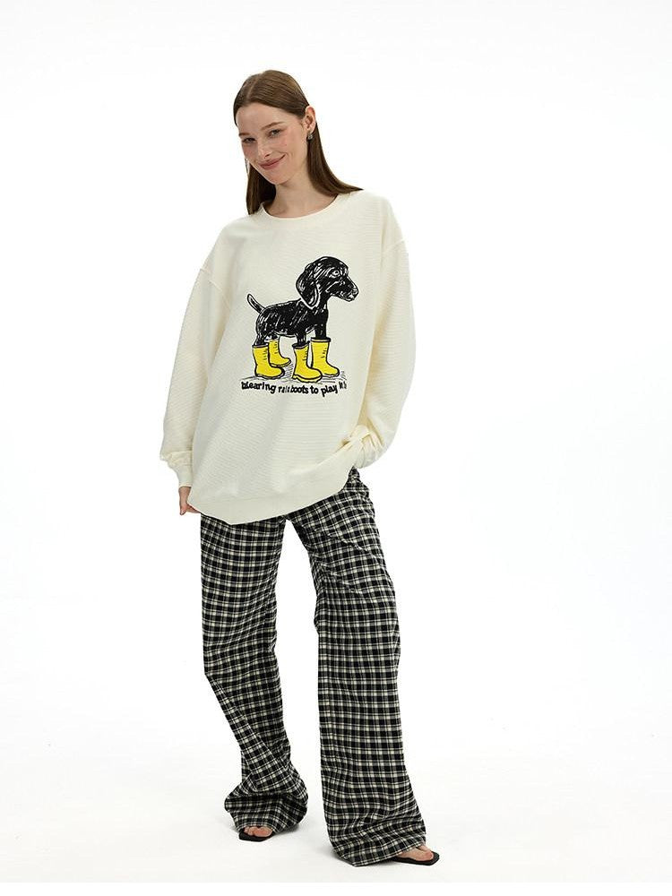 AFTADAWN Heavyweight Textured Dachshund Print Loose Fit Women&