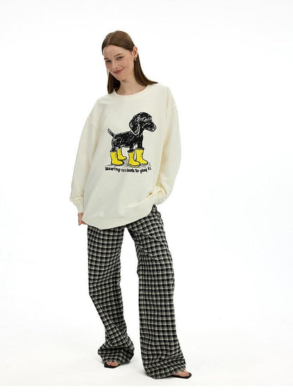 AFTADAWN Heavyweight Textured Dachshund Print Loose Fit Women&