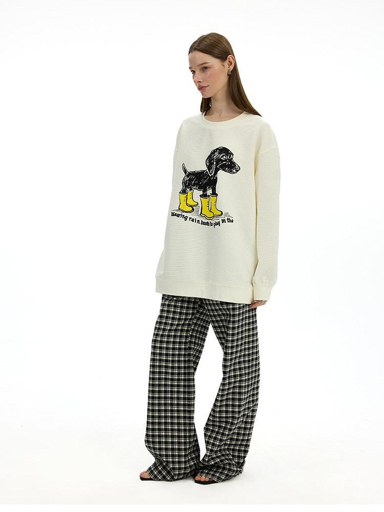 AFTADAWN Heavyweight Textured Dachshund Print Loose Fit Women&