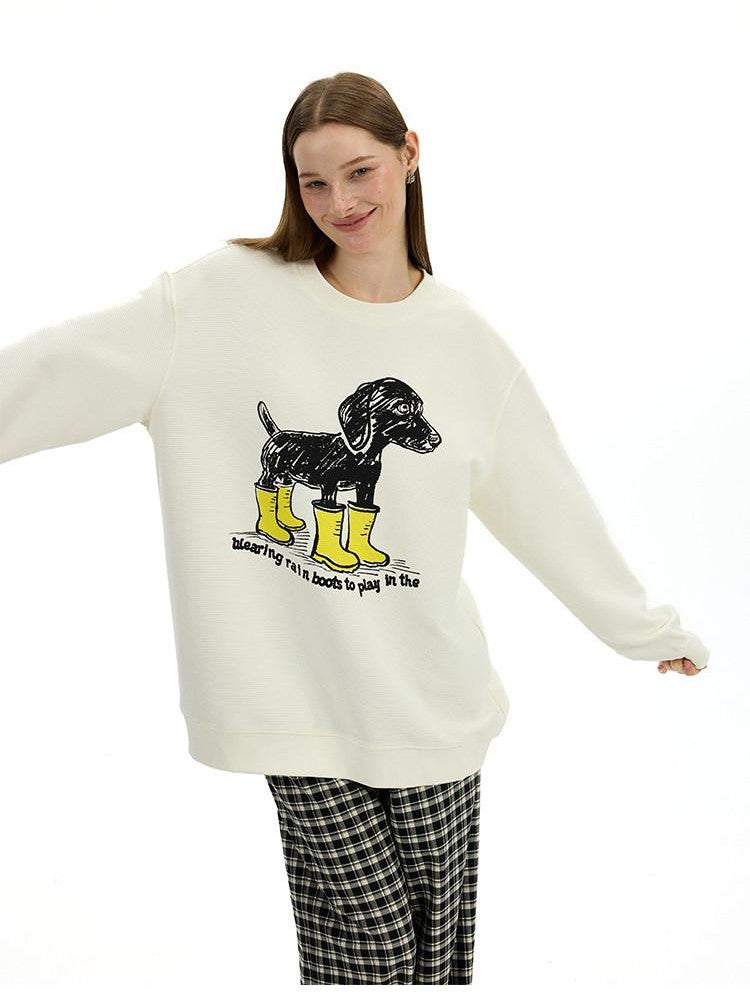 AFTADAWN Heavyweight Textured Dachshund Print Loose Fit Women&