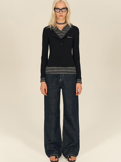AFTADAWN Henry Collar Lyocell Modal Long Sleeve Layered Hooded Shirt