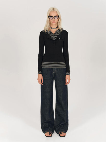 AFTADAWN Henry Collar Lyocell Modal Long Sleeve Layered Hooded Shirt