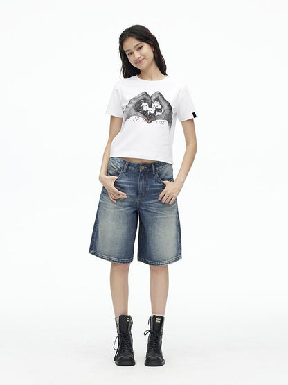 AFTADAWN High Density Cotton Crew Neck Printed Tee Relaxed Fit Short Sleeve Top