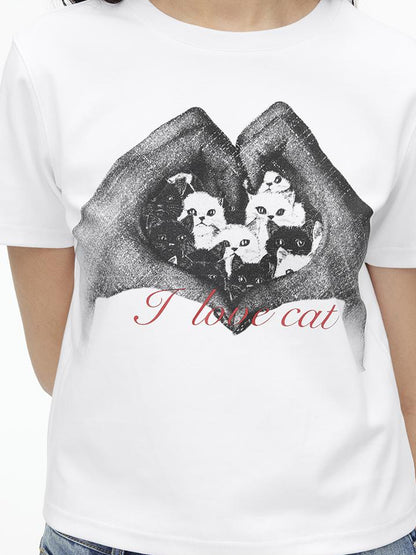 AFTADAWN High Density Cotton Crew Neck Printed Tee Relaxed Fit Short Sleeve Top