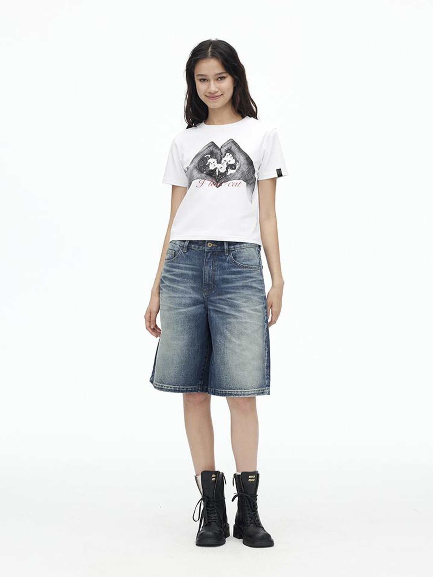 AFTADAWN High Density Cotton Crew Neck Printed Tee Relaxed Fit Short Sleeve Top