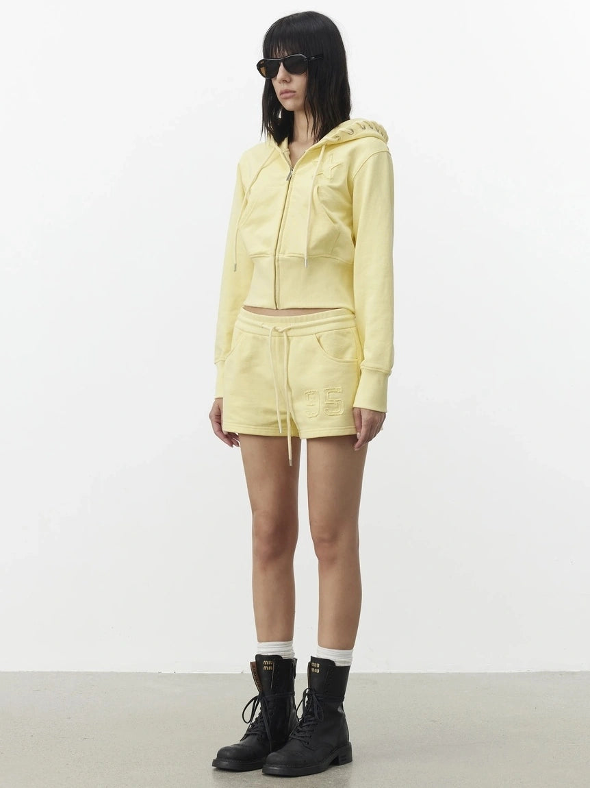 AFTADAWN High Density Cotton Drawstring Hoodie Embroidered Shorts Set Sport Suits