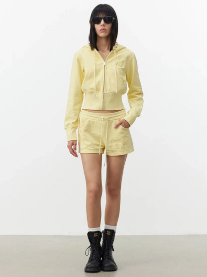 AFTADAWN High Density Cotton Drawstring Hoodie Embroidered Shorts Set Sport Suits