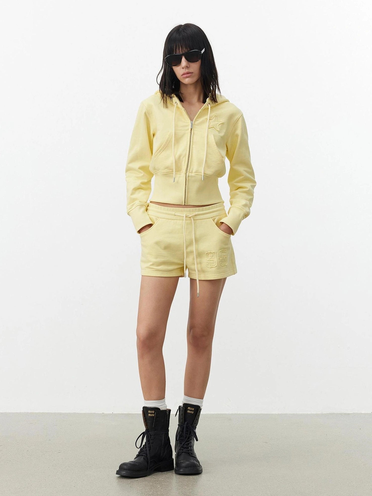 AFTADAWN High Density Cotton Drawstring Hoodie Embroidered Shorts Set Sport Suits