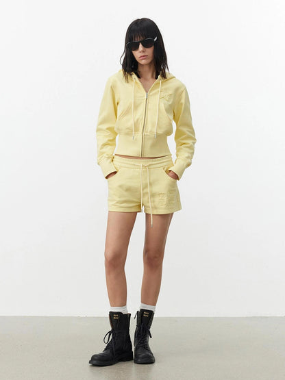 AFTADAWN High Density Cotton Drawstring Hoodie Embroidered Shorts Set Sport Suits