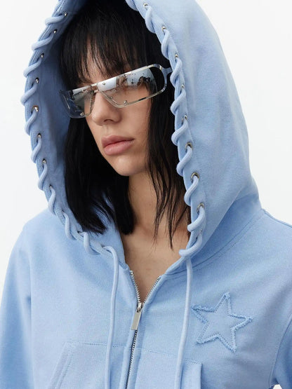 AFTADAWN High Density Cotton Drawstring Hoodie Embroidered Shorts Set Sport Suits