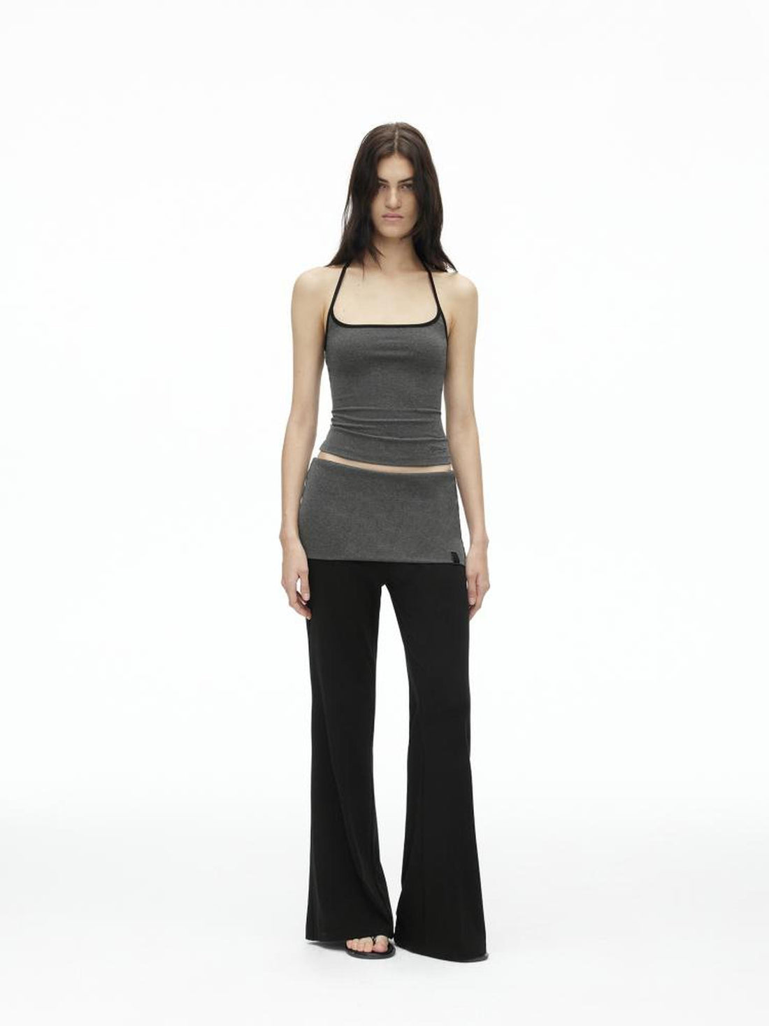 AFTADAWN High Elasticity Contrast Backless Halter Top with Tapered Waist Fold Pants