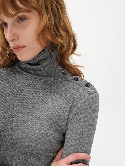 AFTADAWN High Neck Asymmetric Button Knit Sweater