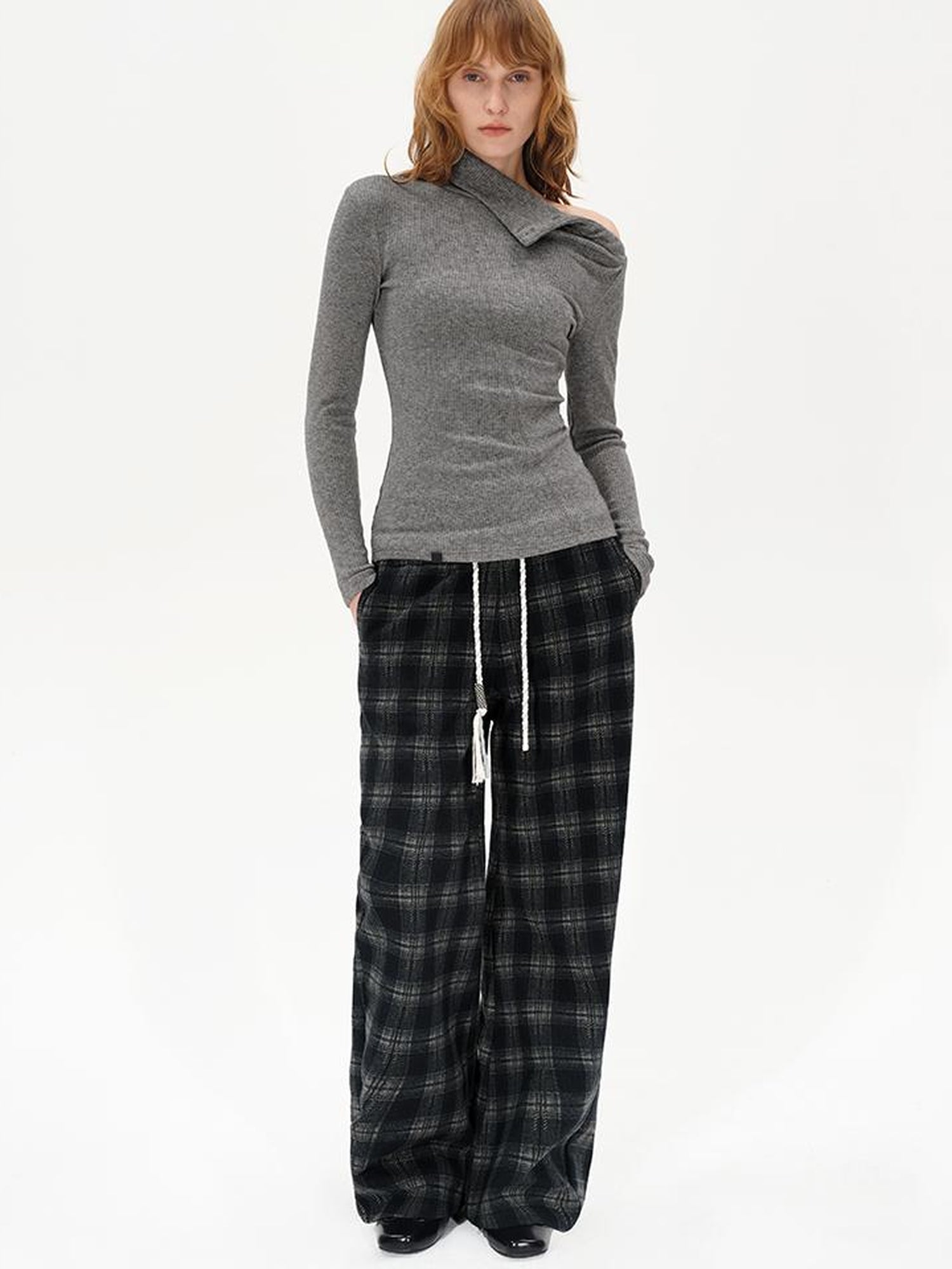 AFTADAWN High Neck Asymmetric Button Knit Sweater