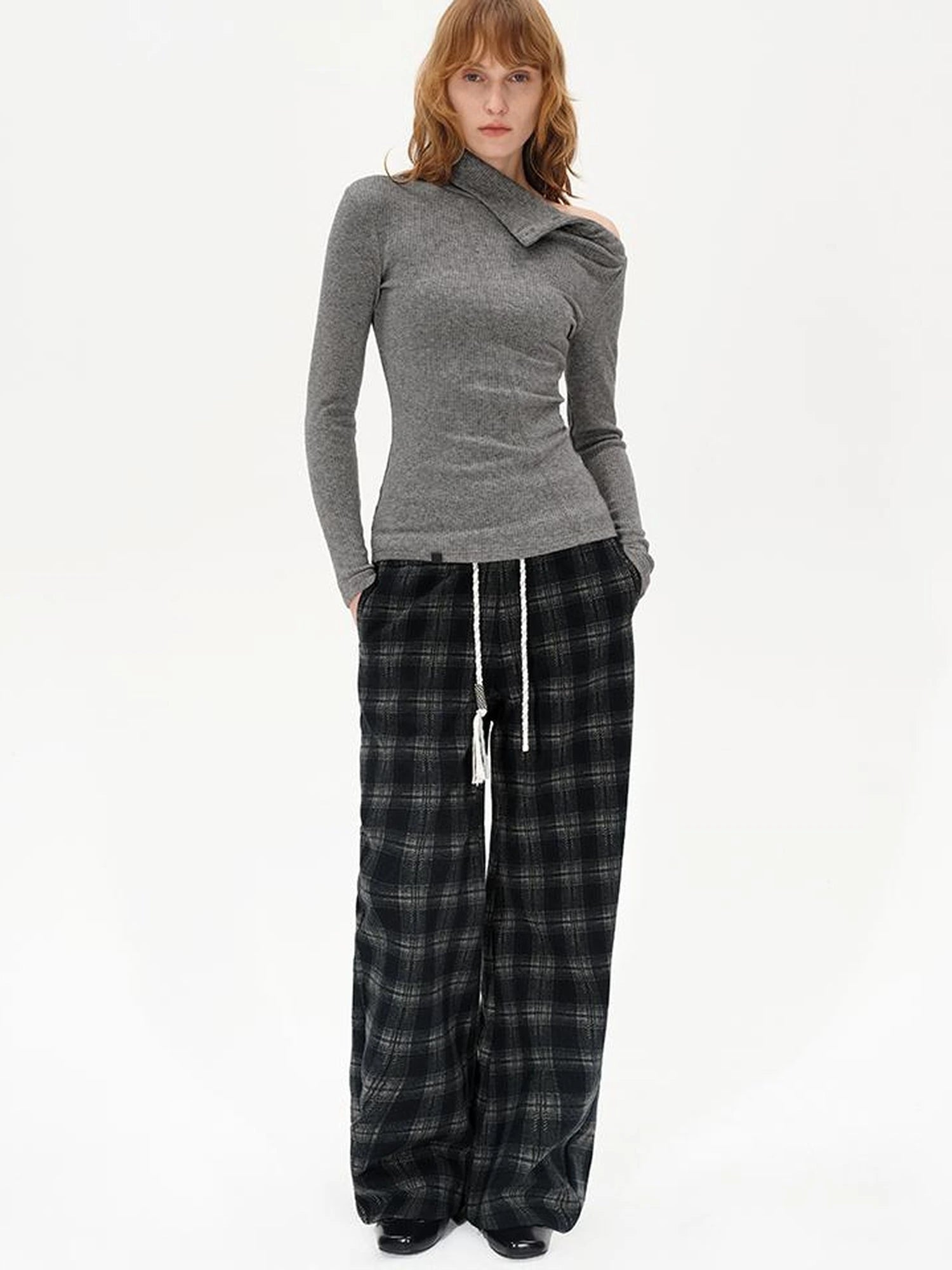 High Neck Asymmetric Button Knit Sweater