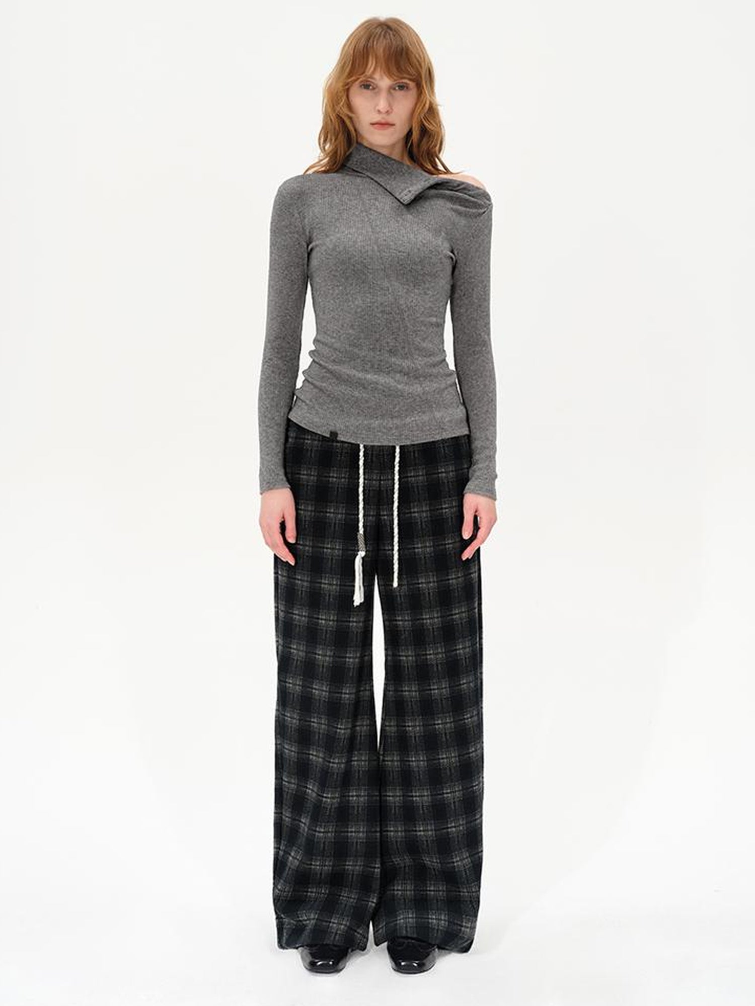 AFTADAWN High Neck Asymmetric Button Knit Sweater