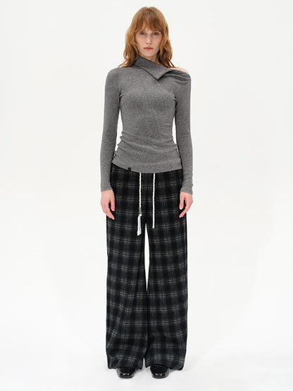 AFTADAWN High Neck Asymmetric Button Knit Sweater