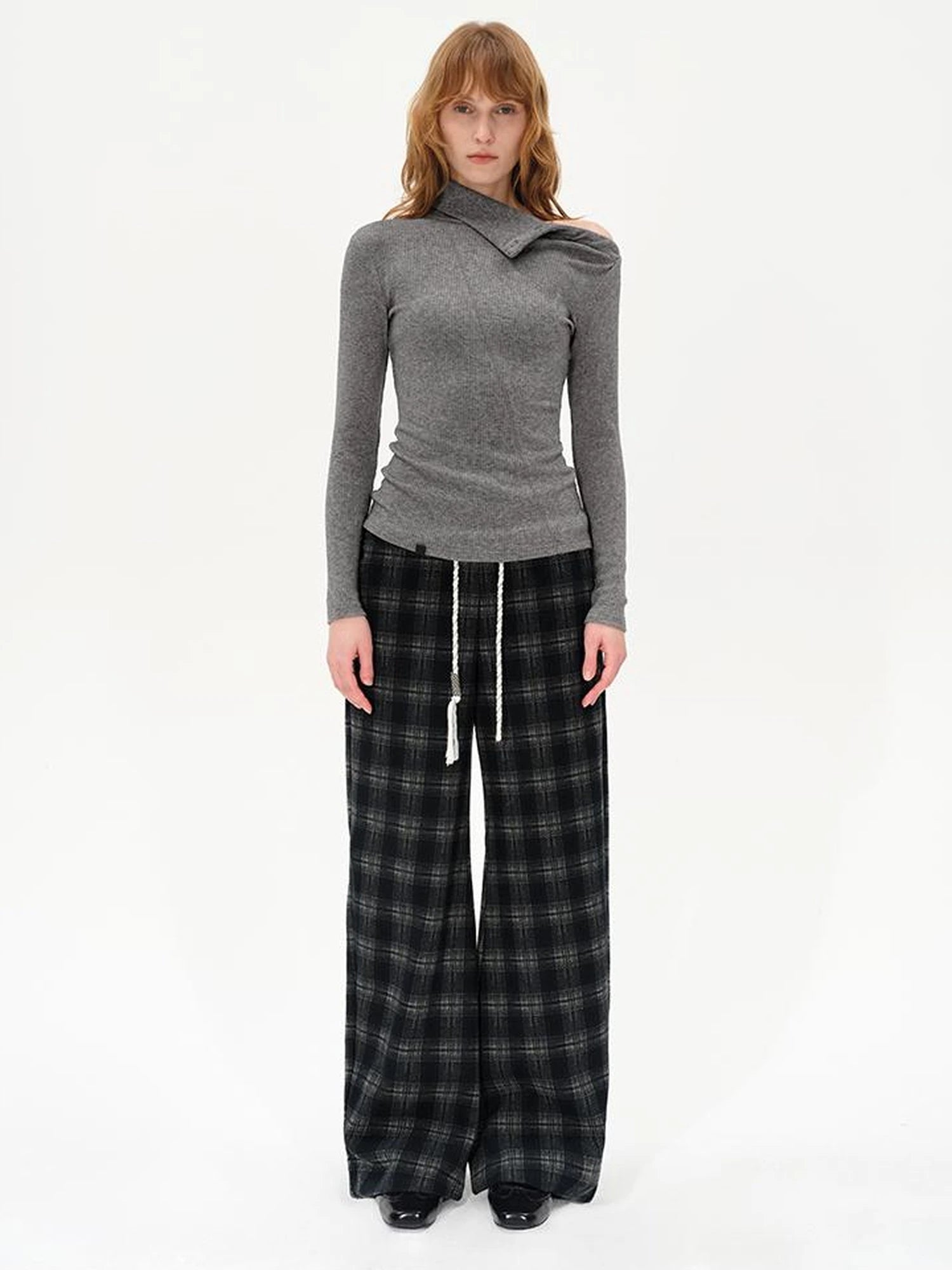 High Neck Asymmetric Button Knit Sweater