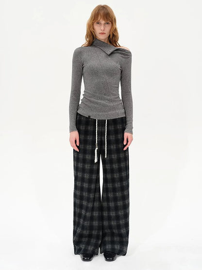 High Neck Asymmetric Button Knit Sweater