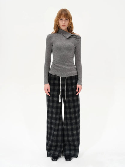 High Neck Asymmetric Button Knit Sweater