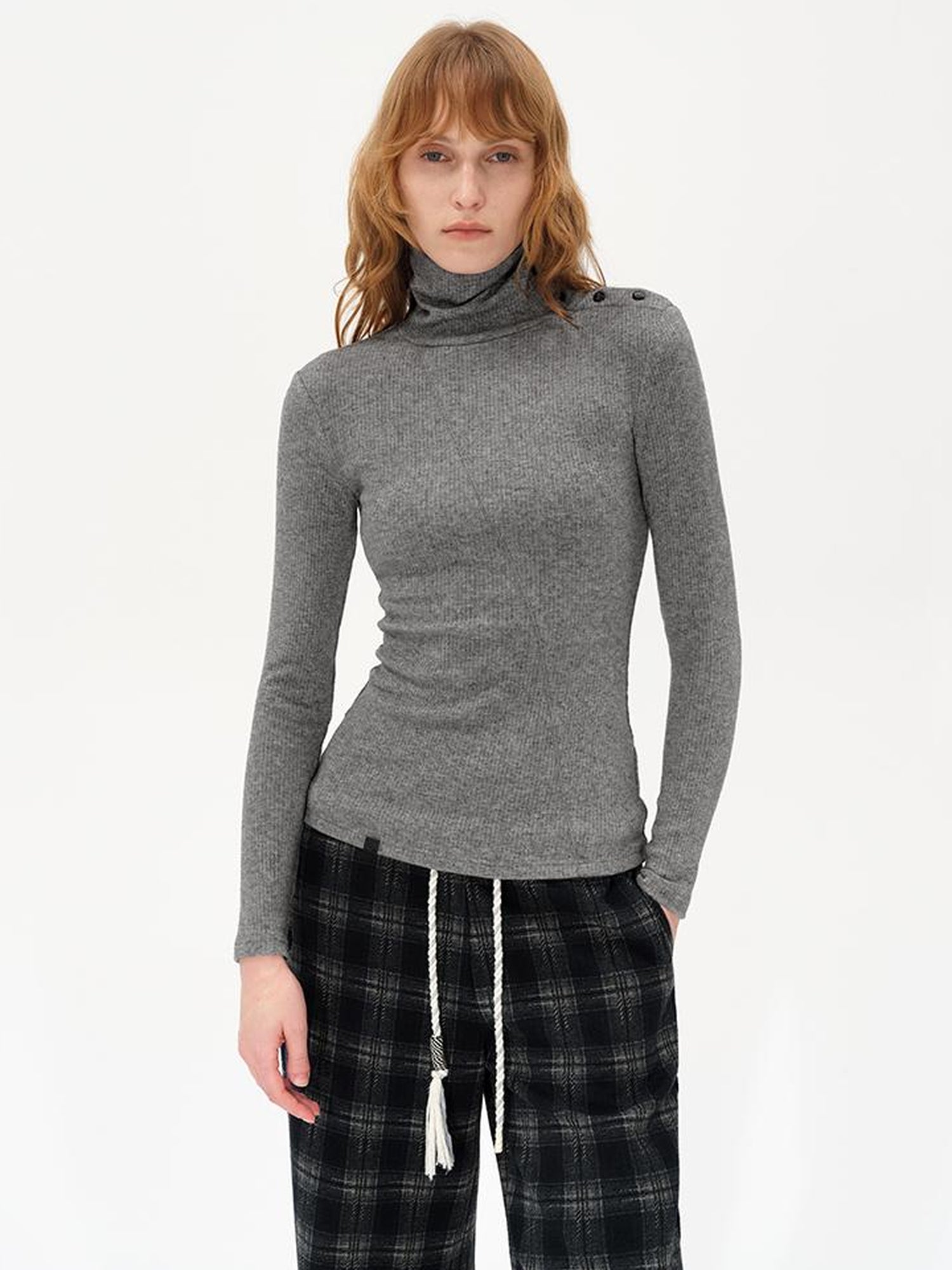 AFTADAWN High Neck Asymmetric Button Knit Sweater