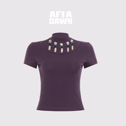 AFTADAWN_Hollow_Beaded_Fitted_Mock_Neck_Cotton_Women&