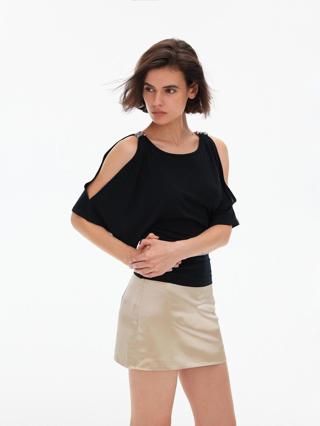 AFTADAWN Hollow Out Beaded Off Shoulder Ruched Striped Women&