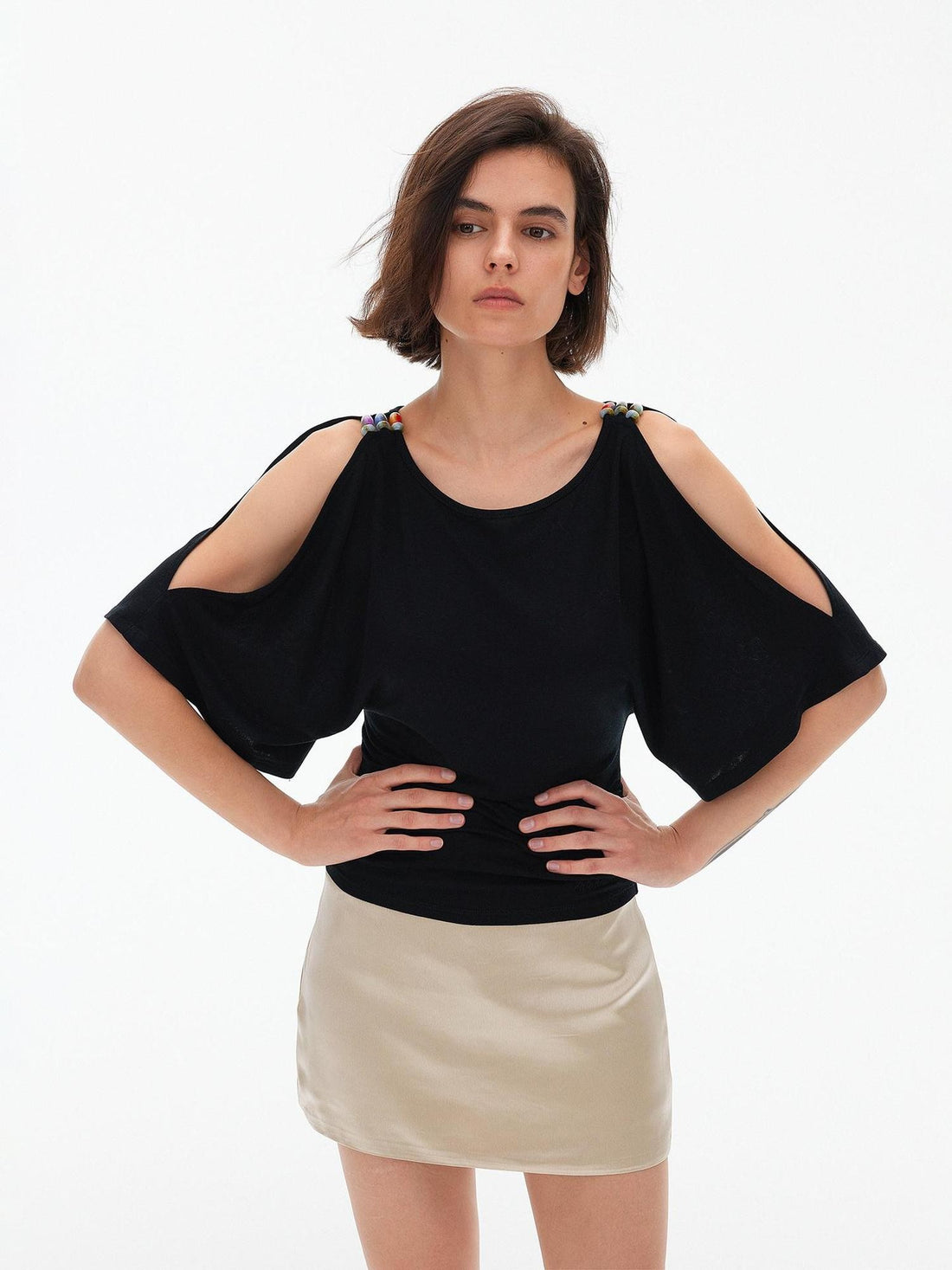 AFTADAWN Hollow Out Beaded Off Shoulder Ruched Striped Women&