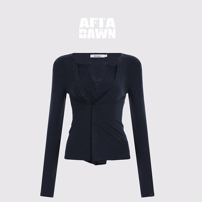 AFTADAWN_Irregular_Button_Placket_Faux_Layered_Women&