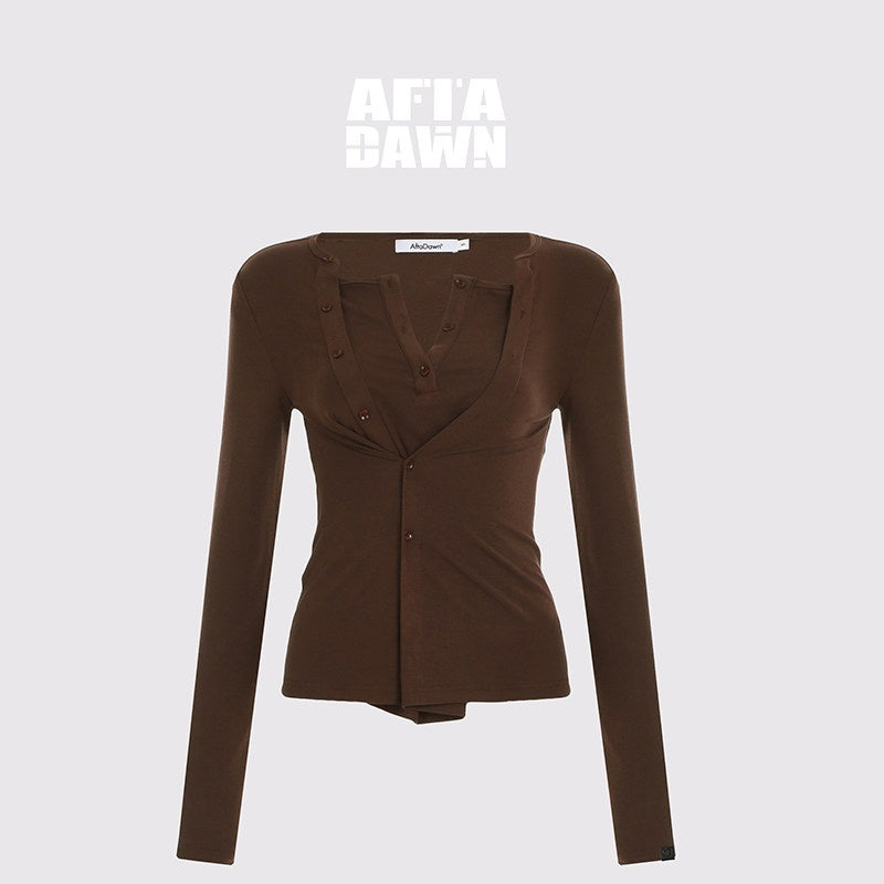 AFTADAWN_Irregular_Button_Placket_Faux_Layered_Women&