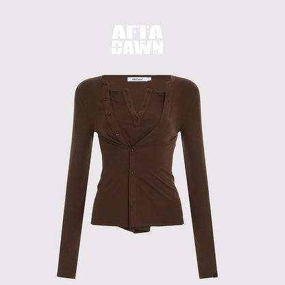 AFTADAWN_Irregular_Button_Placket_Faux_Layered_Women&