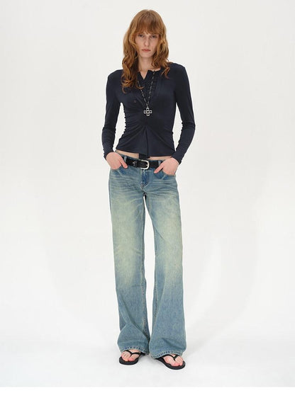 AFTADAWN Irregular Button Placket Faux Layered Women&