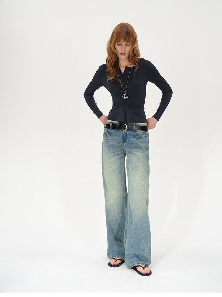 AFTADAWN Irregular Button Placket Faux Layered Women&