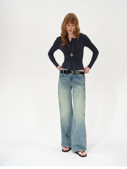 AFTADAWN Irregular Button Placket Faux Layered Women&