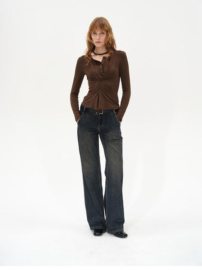 AFTADAWN Irregular Button Placket Faux Layered Women&