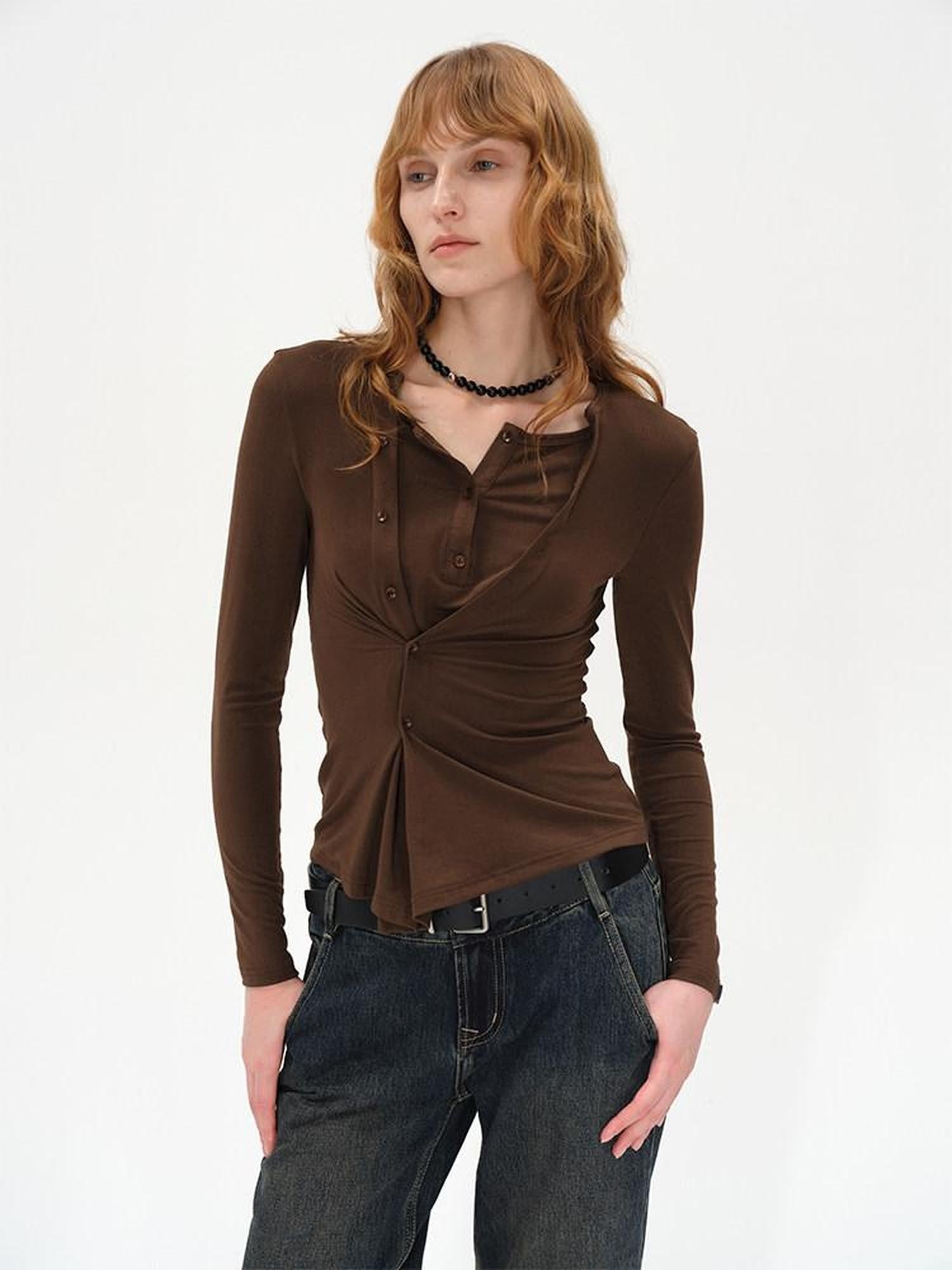AFTADAWN Irregular Button Placket Faux Layered Women&