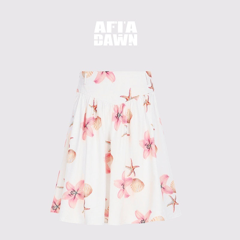 AFTADAWN_Island_Floral_Print_Pleated_A_Line_Low_Waist_Women&
