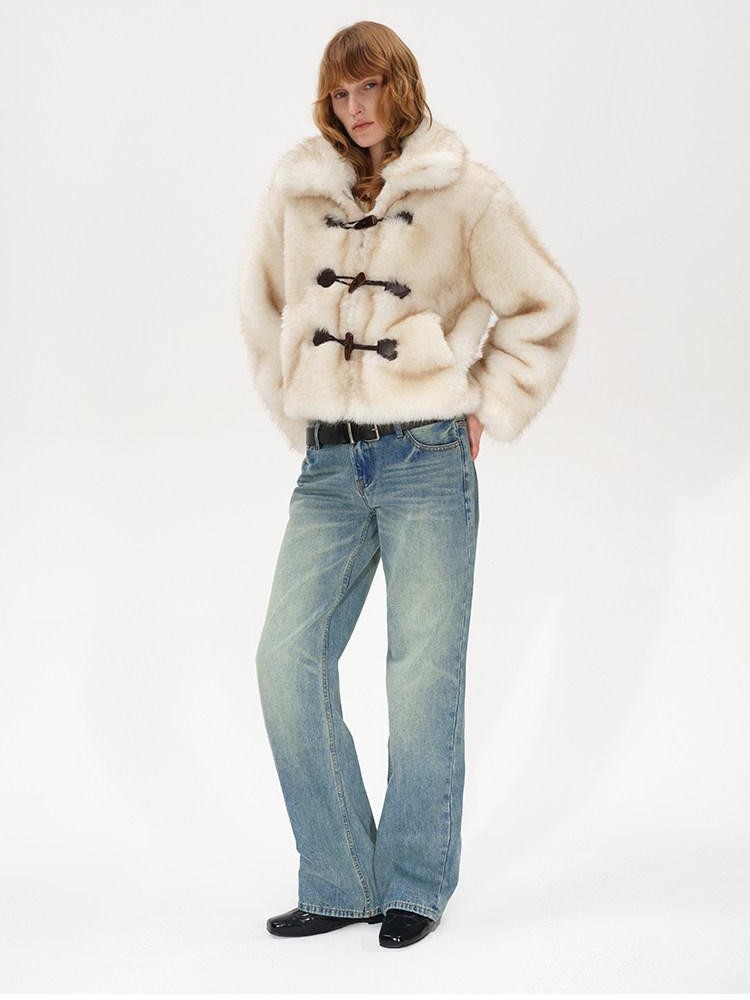 AFTADAWN Ivory Toggle Button Patchwork Turn Down Collar Women&