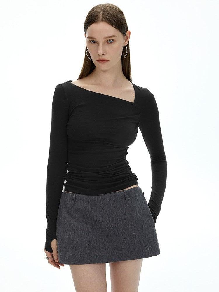 AFTADAWN Khaki Asymmetric Pleated Shoulder Women&