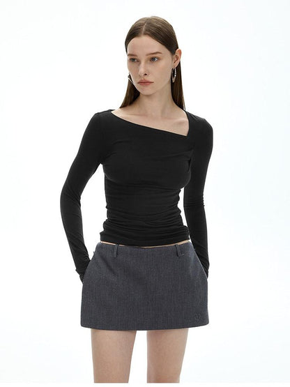 AFTADAWN Khaki Asymmetric Pleated Shoulder Women&