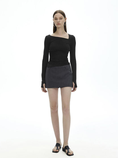AFTADAWN Khaki Asymmetric Pleated Shoulder Women&