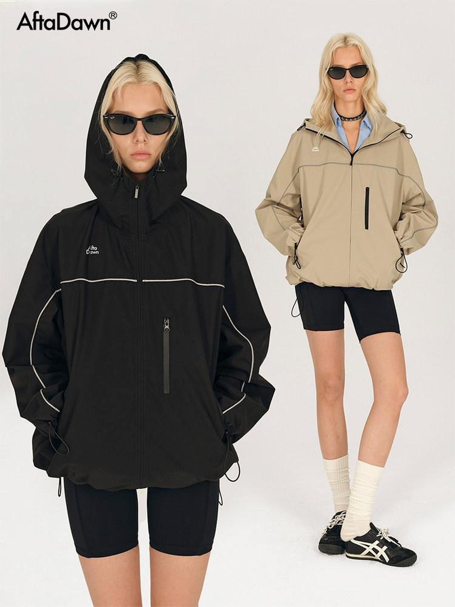 AFTADAWN Khaki Breathable Hooded Reflective Stripe Women&
