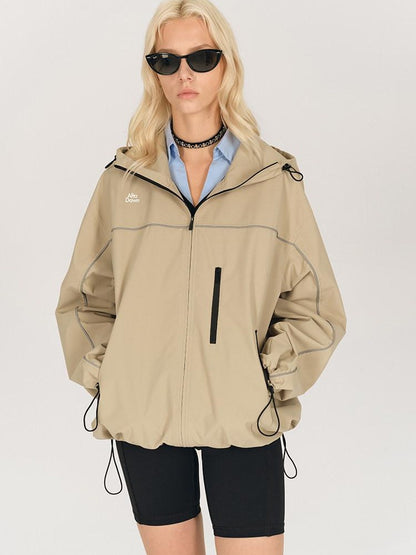 AFTADAWN Khaki Breathable Hooded Reflective Stripe Women&