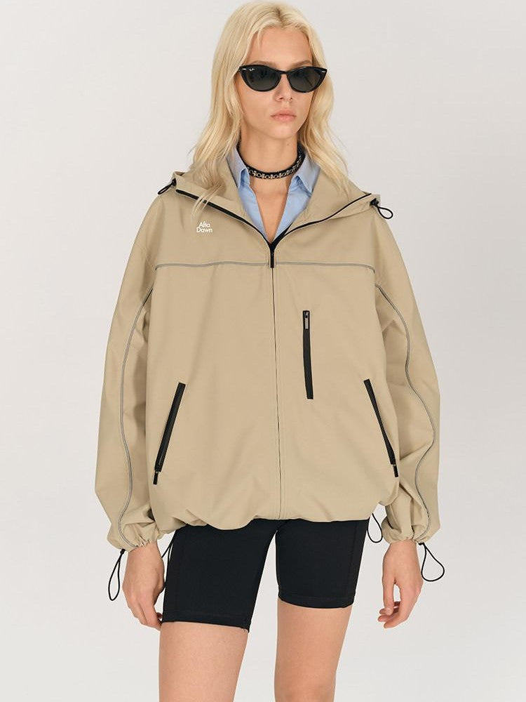 AFTADAWN Khaki Breathable Hooded Reflective Stripe Women&