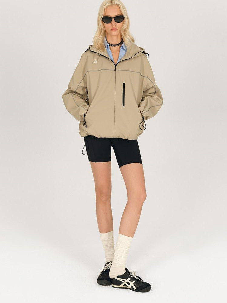 AFTADAWN Khaki Breathable Hooded Reflective Stripe Women&