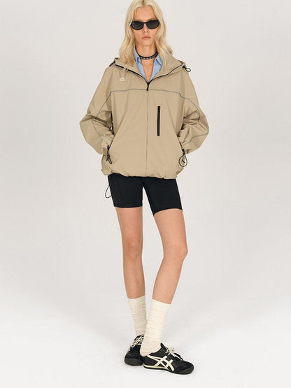 AFTADAWN Khaki Breathable Hooded Reflective Stripe Women&