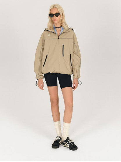 AFTADAWN Khaki Breathable Hooded Reflective Stripe Women&