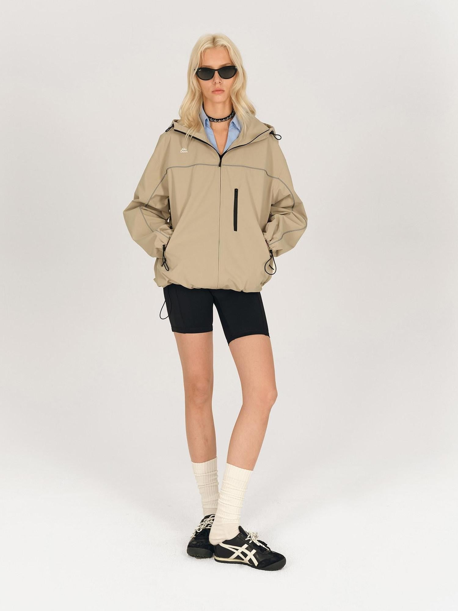 AFTADAWN Khaki Breathable Hooded Reflective Stripe Women&