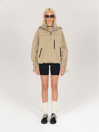 AFTADAWN Khaki Breathable Hooded Reflective Stripe Women&
